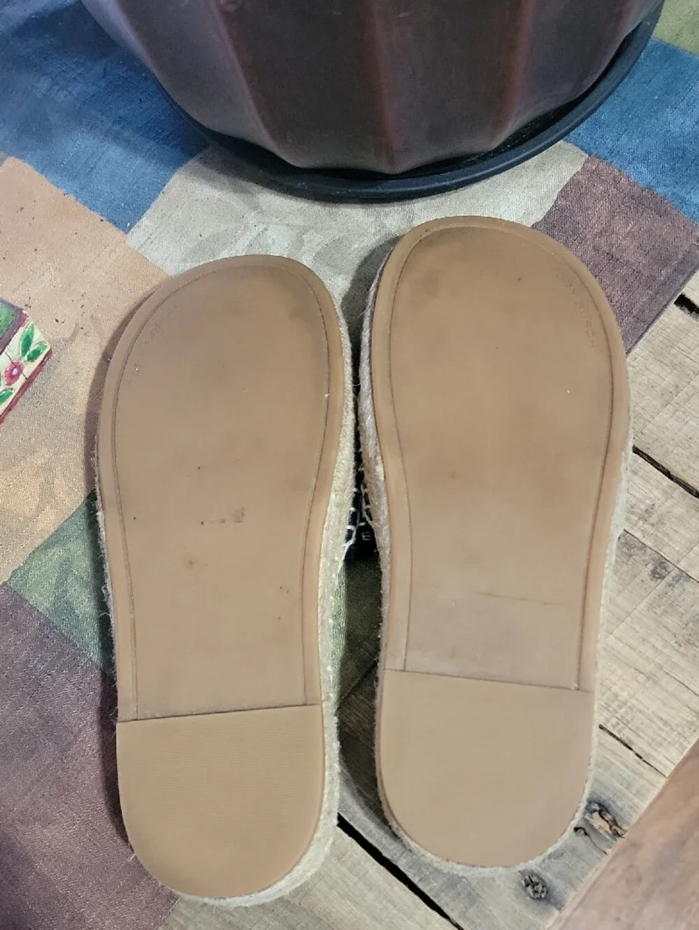 Tory Burch Black Logo Woven Espadrille Slide Sandals Size 5.5